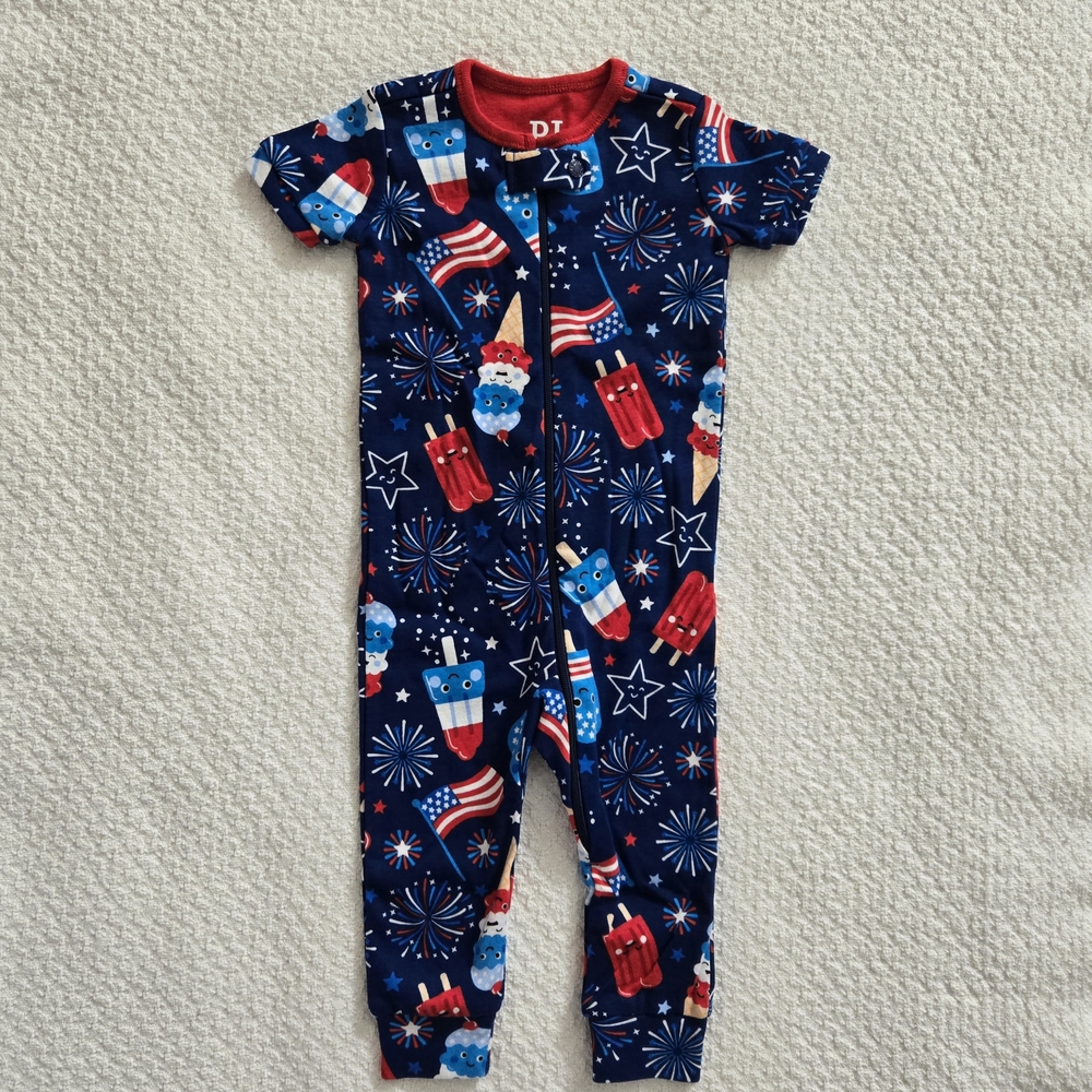 NWOT The Children’s Place PJ Patriotic Zippered Snug Fit Romper Size 3-6 Months